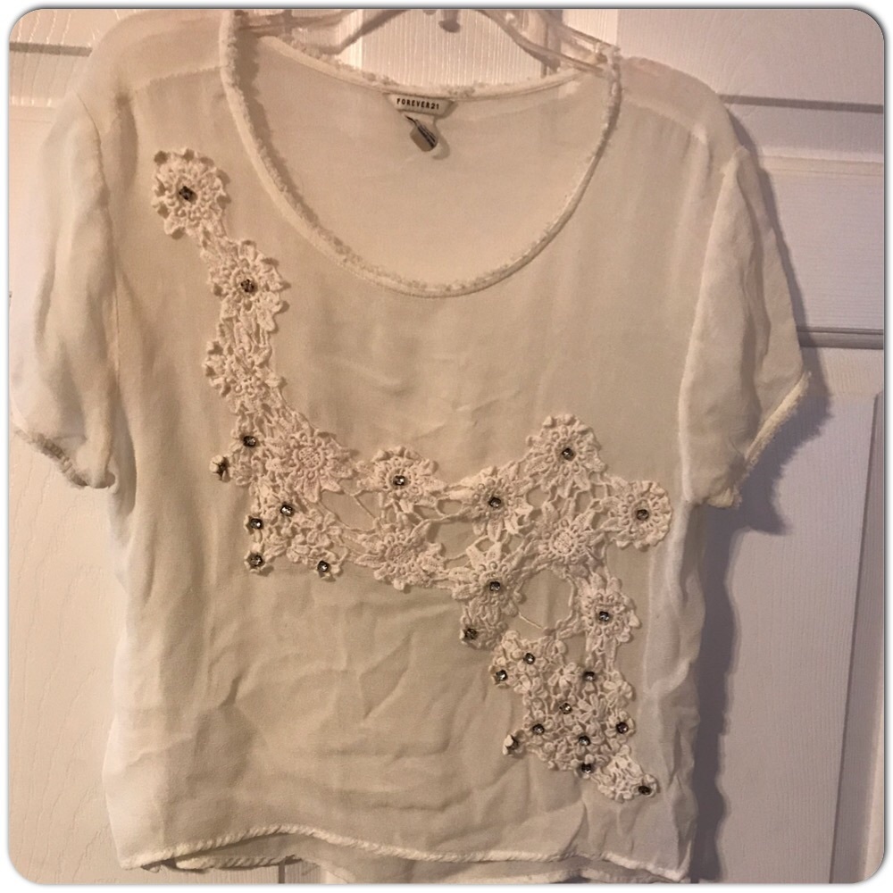 Sheer Forever 21 Top with Floral Appliqués - Picture 2 of 6